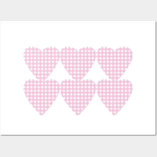 Pink Gingham Hearts Posters and Art